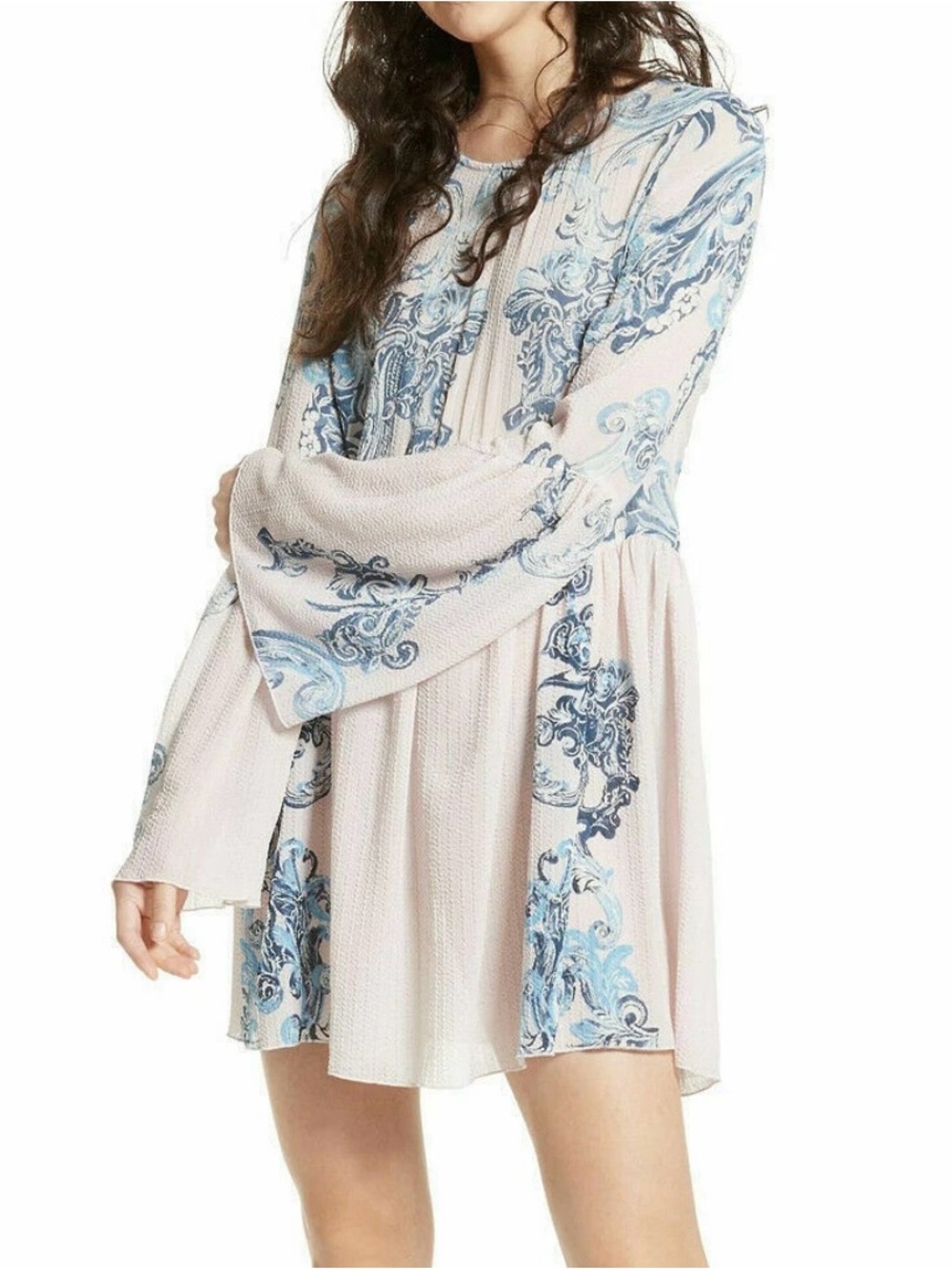 Free People Light Pink Mini Dress with Blue Floral Print